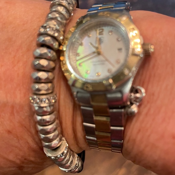 Fossil leather bracelet with silver tone metal and crystal beads - Picture 5 of 5